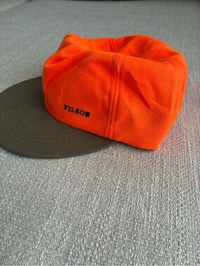 Filson Hat Men’s Orange Canvas Hunting Cap with Brown Brim Flat Bill